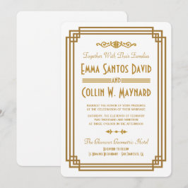 Simple Art Deco White Wedding Einladung