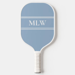 Simple Baby Blue and White Monogrammed Pickleball Schläger