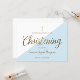 Simple Baby Boy Blue Christening Gold Vielen Dank Karte