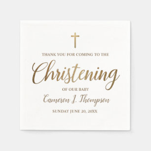Simple Baby Christening Gold Cross Script Serviette