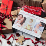 Simple Baby First Christmas Foto Collage Red Feiertagskarte<br><div class="desc">Diese einfache, moderne Foto-Urlaubskarte ist der perfekte Weg, um Ihrer Familie und Freunden zu sagen, dass es das erste Weihnachtsfest des Babys ist. Das Design besteht aus einer dreiteiligen Collage mit und einer einfachen Typografie, um mit dem Namen Ihres Babys, einem kurzen Urlaubswunsch und Ihrem Familiennamen zu personalisieren. Die Rückseite...</div>