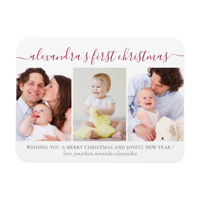 Simple Baby First Christmas Foto Collage Red Magnet (Horizontal)