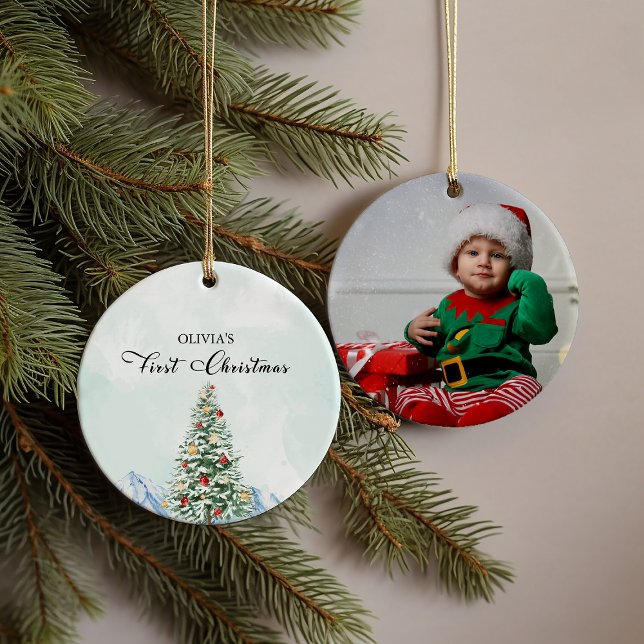 Simple Baby First Christmas Foto Keramik Keramik Ornament (Simple Baby First Christmas Photo Ceramic Ceramic Ornament)