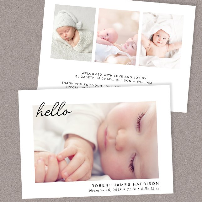 Simple Baby Foto Hello Birth Ankündigung (A beautiful and unique way to thank family and friends and introduce them to your precious baby)