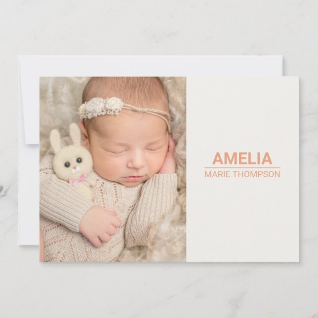 Simple Baby Girl Foto Monogram Birth Ankündigung (Vorderseite)