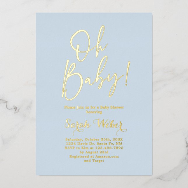 Simple Baby shower Boy Real Foil Invitation (Recto)