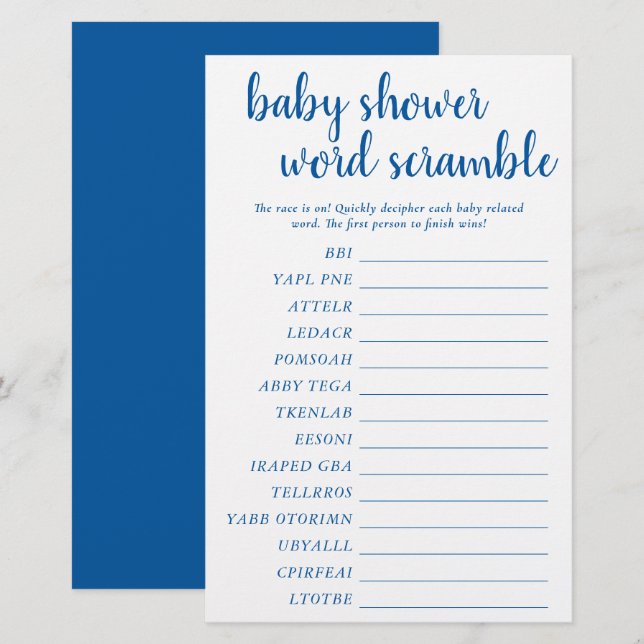 Simple Baby Word Scramble | Classic Blue Game Card (Vorne/Hinten)
