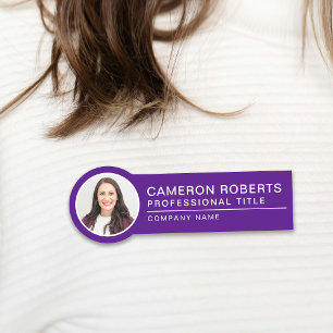 Simple Badge Magnétique Violet de Photo et Nom d'E