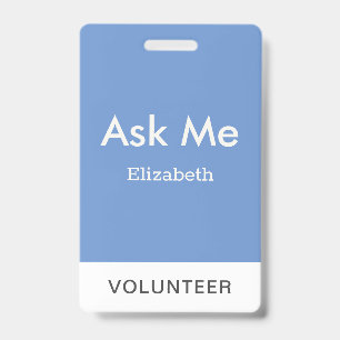 Simple Badge Personnalisé Bleu Bénévole Demandez-M