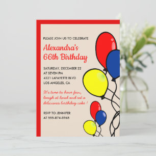 Simple Balloons Einladungen zum 66. Geburtstag