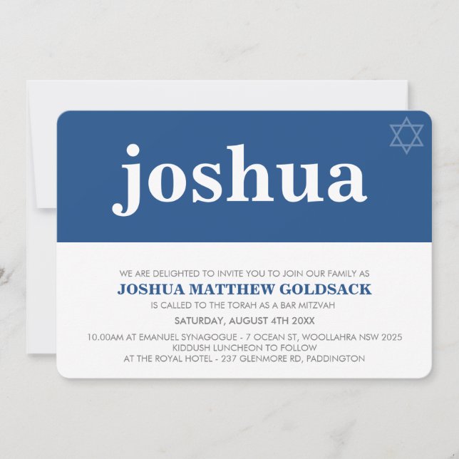 SIMPLE BAR MITZVAH cooler moderner Stern der david Einladung (Vorderseite)