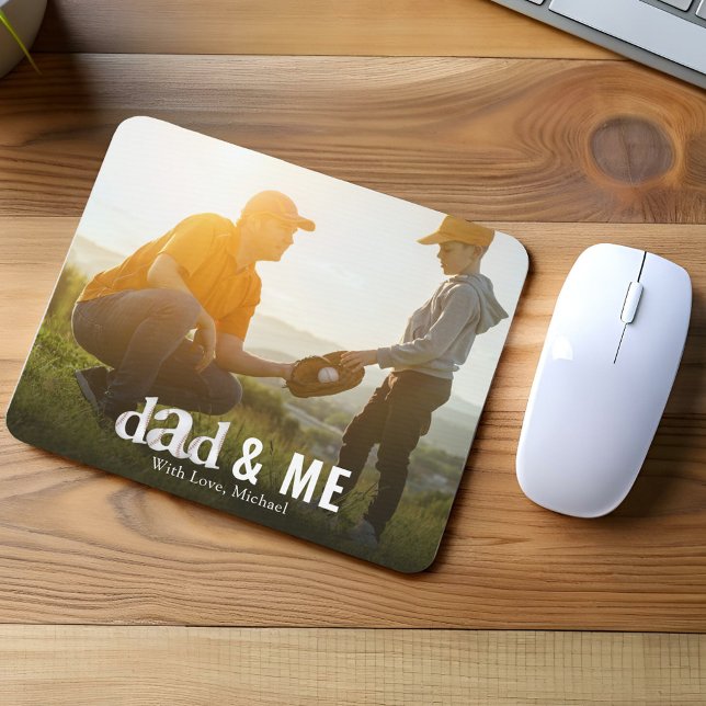 Simple Baseball Foto Calligraphy Daddy and Me Mousepad (Custom dad and me baseball style typography mousepad)