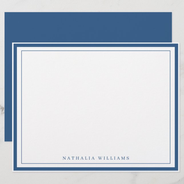 Simple Basic Navy Blue Border Stationery Briefbogen (Vorne/Hinten)