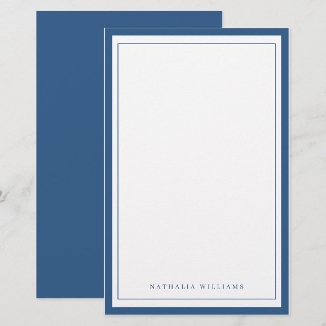 Simple Basic Navy Blue Border Stationery Briefpapier (Vorne/Hinten)