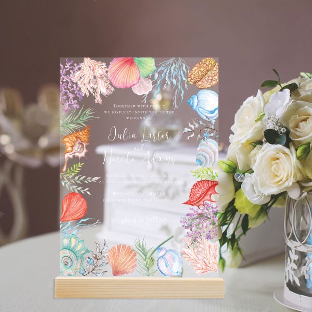 Simple Beach Blue Ocean Seashell Wedding Acryleinladungen (Von Creator hochgeladen)