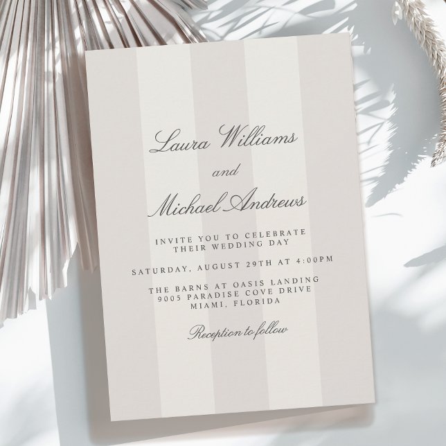 Simple Beach Sand Cabana Stripes Wedding Einladung (Available in both printed and instant download digital formats.)
