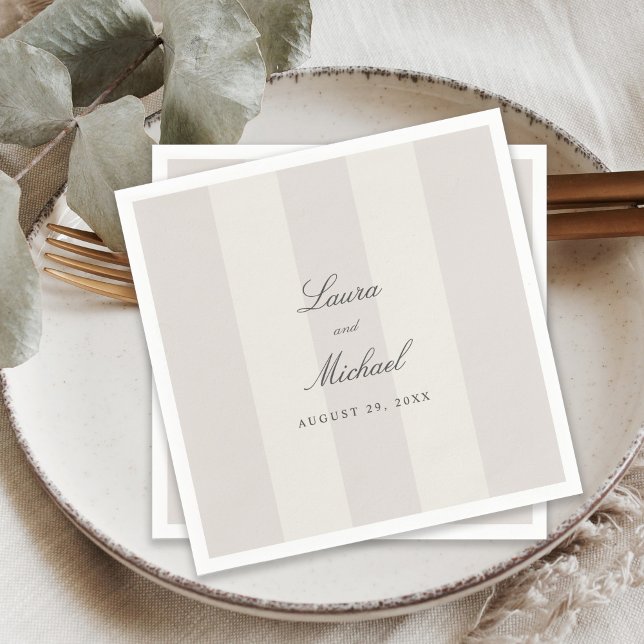 Simple Beach Sand Neutral Cabana Stripes Wedding Serviette (Von Creator hochgeladen)