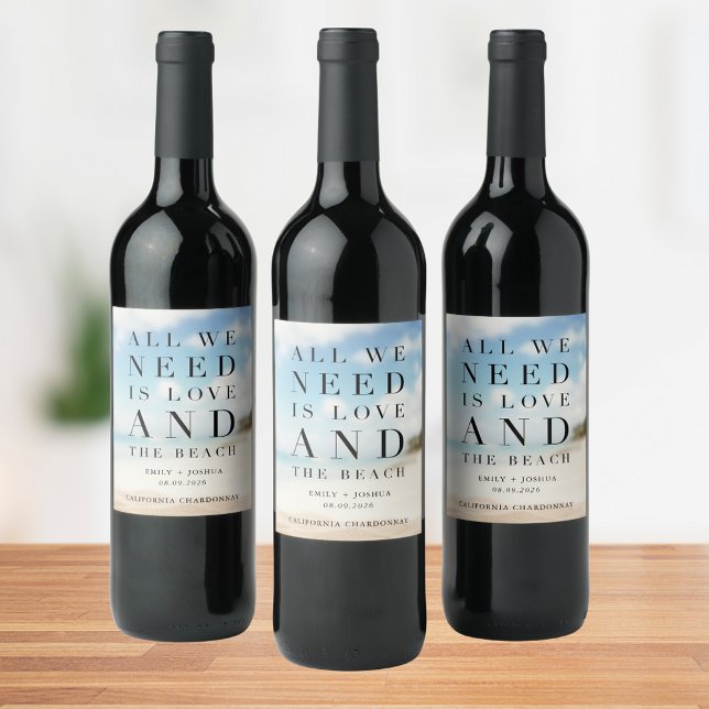 Simple Beach Wedding Gefallen Weinetikett (Simple Beach Wedding Favor Wine Label)