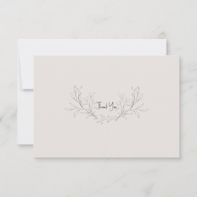 Simple Beige Elegant Foliage Wedding Vielen Dank Dankeskarte (Vorderseite)