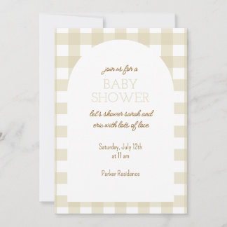 Simple Beige En vichy Baby shower Invitation