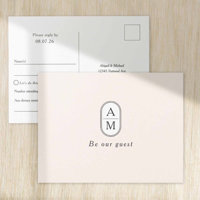 Simple Beige moderne Couple Initiales RSVP cartes  (Créateur téléchargé)