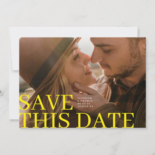 Simple Big Yellow Save This Date & Photo Wedding Save The Date (Vorderseite)