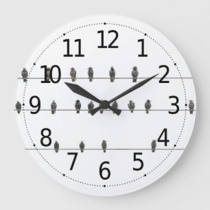 Simple Birds on the Wires Hand-Drawn Illustration Große Wanduhr