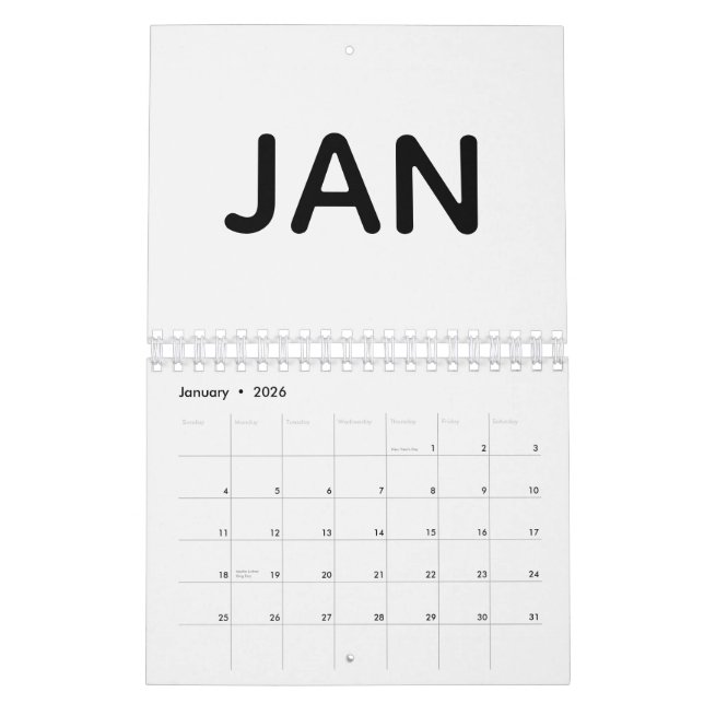Simple Black and White 2026 Kalender (Jan 2026)