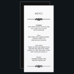 Simple Black and White Elegant Wedding | Menu Menükarte<br><div class="desc">Black and white simple design wedding menu. An ornamental  divider top and bottom holds your menu details. Personalize with your own information. If you need help,  please don't hesitate to contact me.</div>