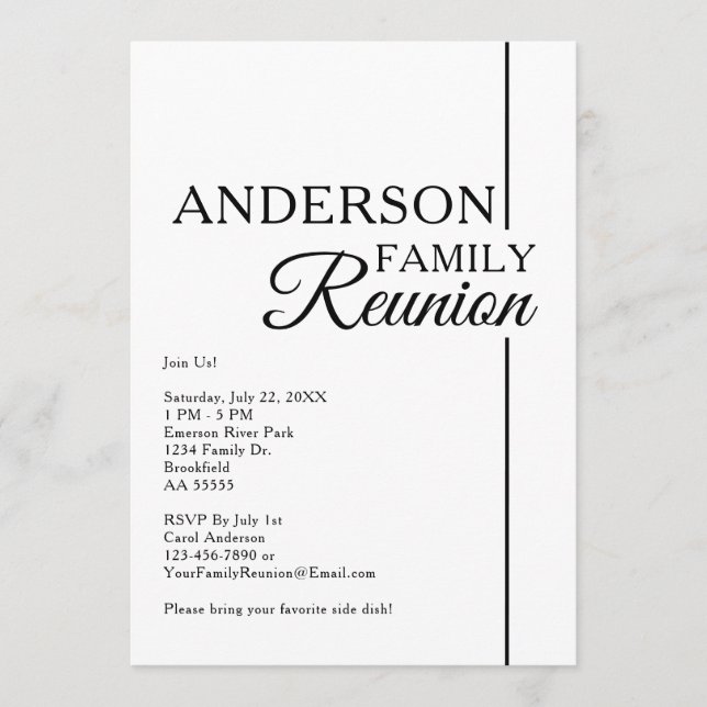 Simple Black and White Family Reunion Modern Einladung (Vorderseite)