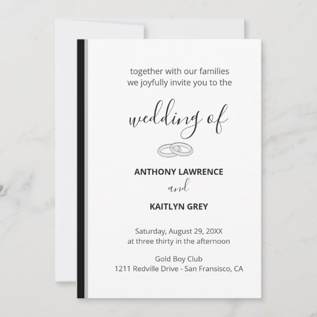 Simple Black and White Formal Wedding - Custom Einladung (Vorderseite)