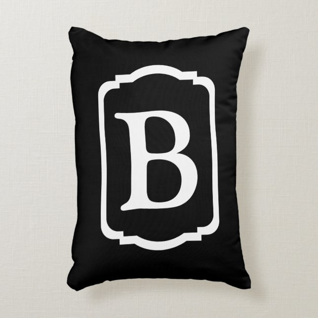 Simple Black and White Framed Monogram Dekokissen (Vorderseite(Vertikal))