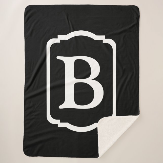Simple Black and White Framed Monogram Sherpadecke (Vorderseite)