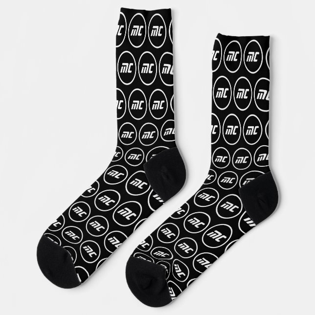 Simple Black and White Initials Cool Monogram Socken (Linkes Detail)