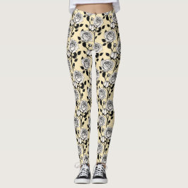 Simple Black And White Roses In A Graphic Style Leggings