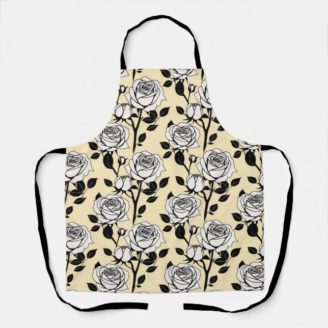 Simple Black And White Roses In A Graphic Style  Schürze (Vorderseite)