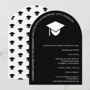 Simple Black Arched Cap N Tassel Graduation Party Einladung