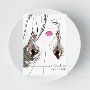 Simple Black Beige Girl Zeichnend Trendy Juwelier Visitenkarte