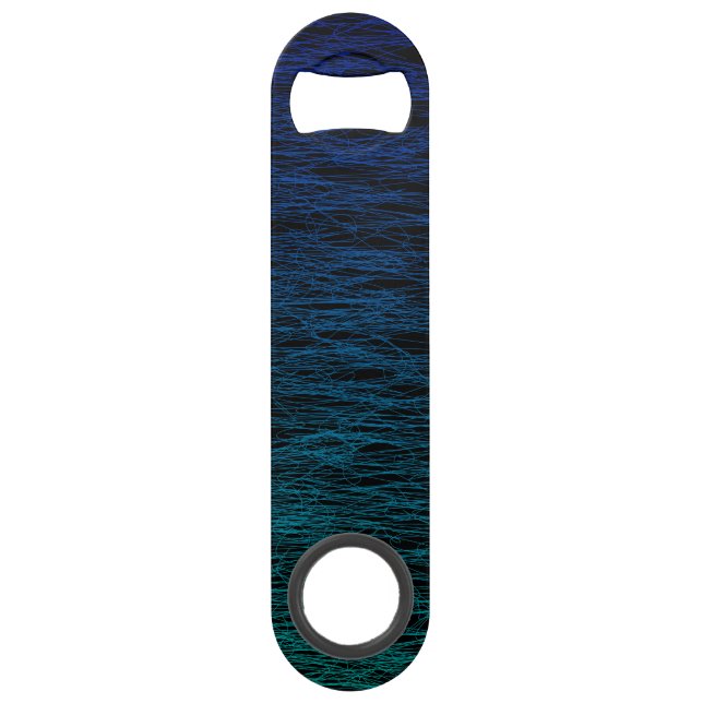 Simple Black Blue Aquamarin Abstrakt Scribble Text Speed Flaschenöffner (Vorderseite)