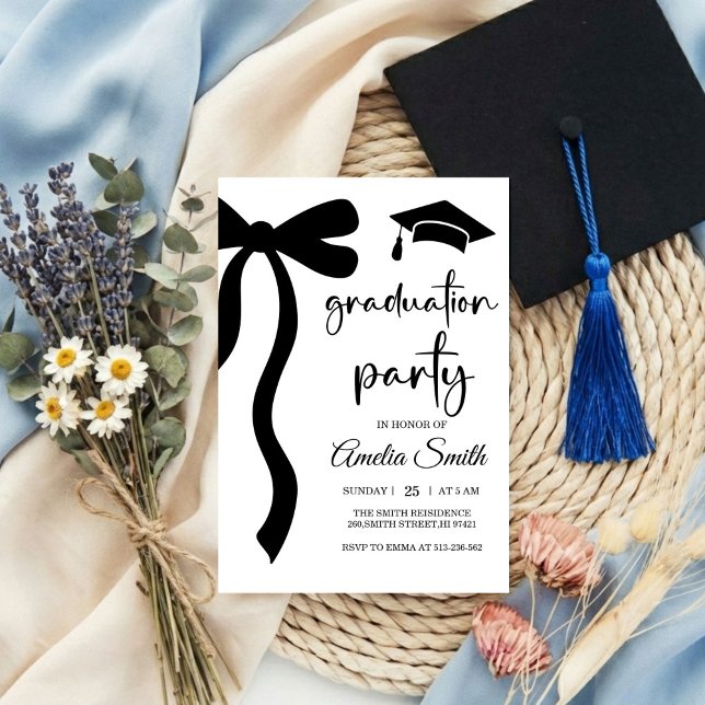 Simple  Black Bow graduation party invitation (Créateur téléchargé)