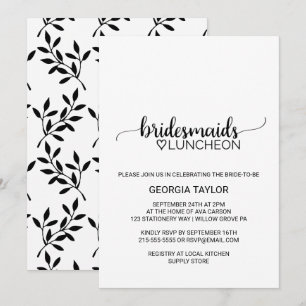 Simple Black Calligraphy Bridesmaids Luncheon Einladung