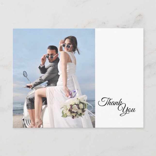 Simple Black Calligraphy Frame Foto Vielen Dank Postkarte (Vorderseite)