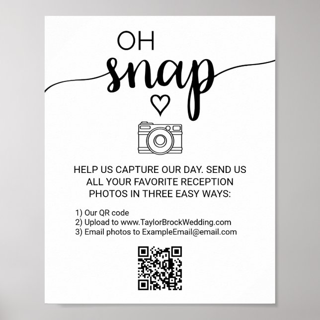 Simple Black Calligraphy Oh Snap QR Code Sign Poster (Vorne)