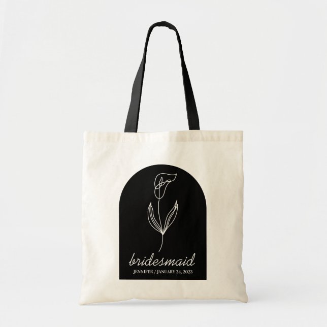 Simple Black Classy Botanical Lily Bridesmaid Tragetasche (Vorne)