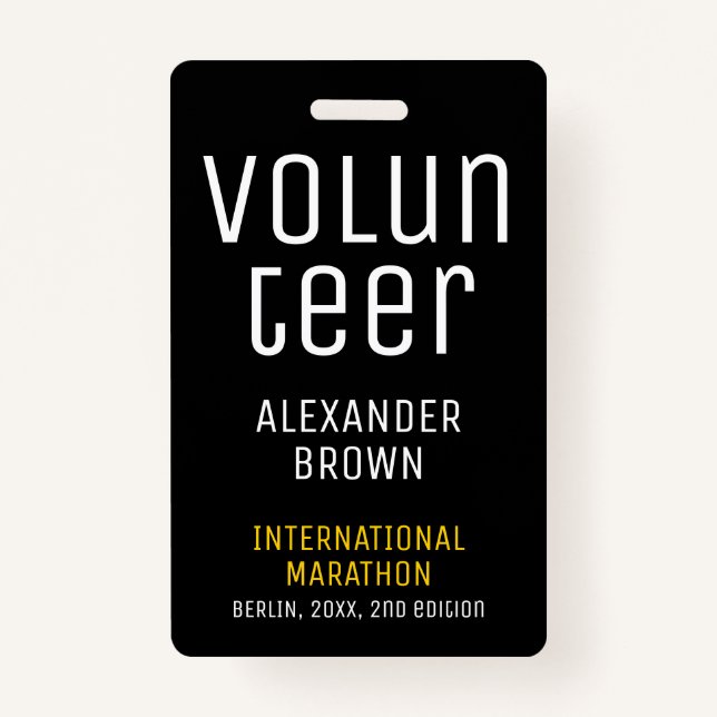 Simple Black Event Volunteer Scan QR Code Name ID Ausweis (Vorderseite)