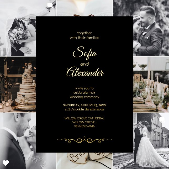 Simple Black & Gold Elegant Minimalist Wedding Folieneinladung (Von Creator hochgeladen)