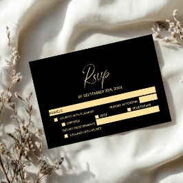 Simple Black Gold Wedding RSVP with Menu Options  Karte