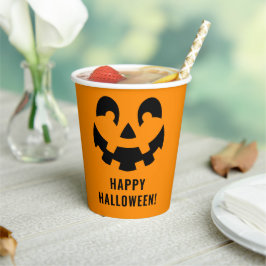 Simple Black Happy Halloween Pumpkin Face Orange Pappbecher