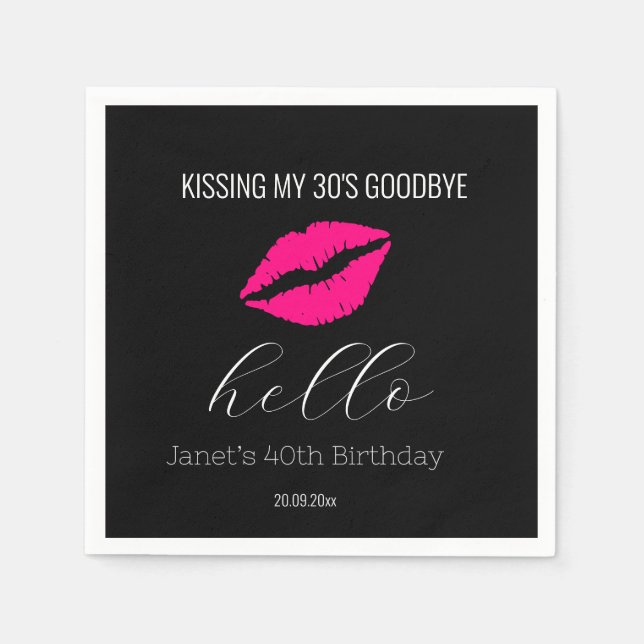 Simple Black Hello 40 Kissing 30 Auf Wiedersehen G Serviette (Vorderseite)