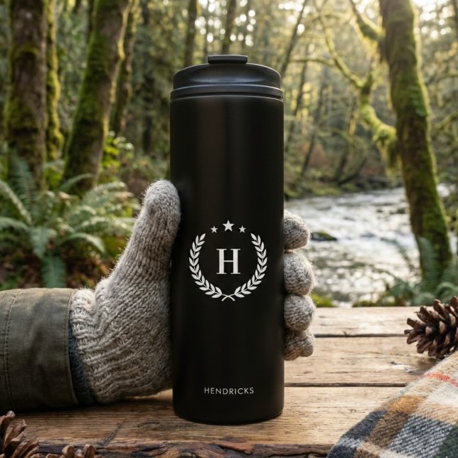 Simple Black Monogram Stylish Modern Minimalist Thermosbecher (Von Creator hochgeladen)